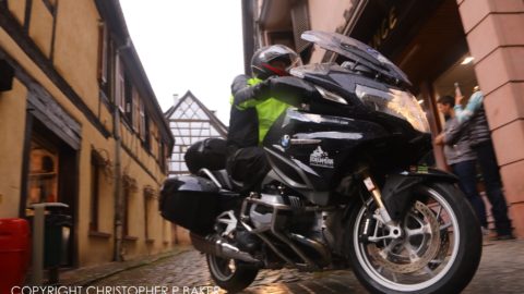 025A1614 BMW R1200GT departing Ribeauville on an Edelweiss Bike Travel ‘Best of Europe’ tour; copyright Christopher P Baker