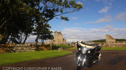 2017 Indian Roadmaster at 15th-century Ackergill Tower luxury hotel, near Wick, Scotland; copyright Christopher P Baker