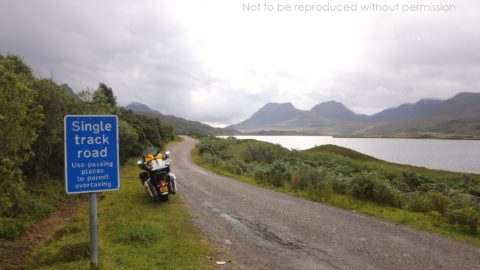 Passing Place on single track road by Loch Bad a’Ghaill, southern Assynt Peninsula, Scotland; copyright Christopher P Baker