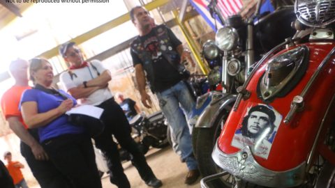CUBA SX2A4354 Hartlista Luis Enrique Gonzalez with a pre-revolutionary Harley; copyright Christopher P Baker